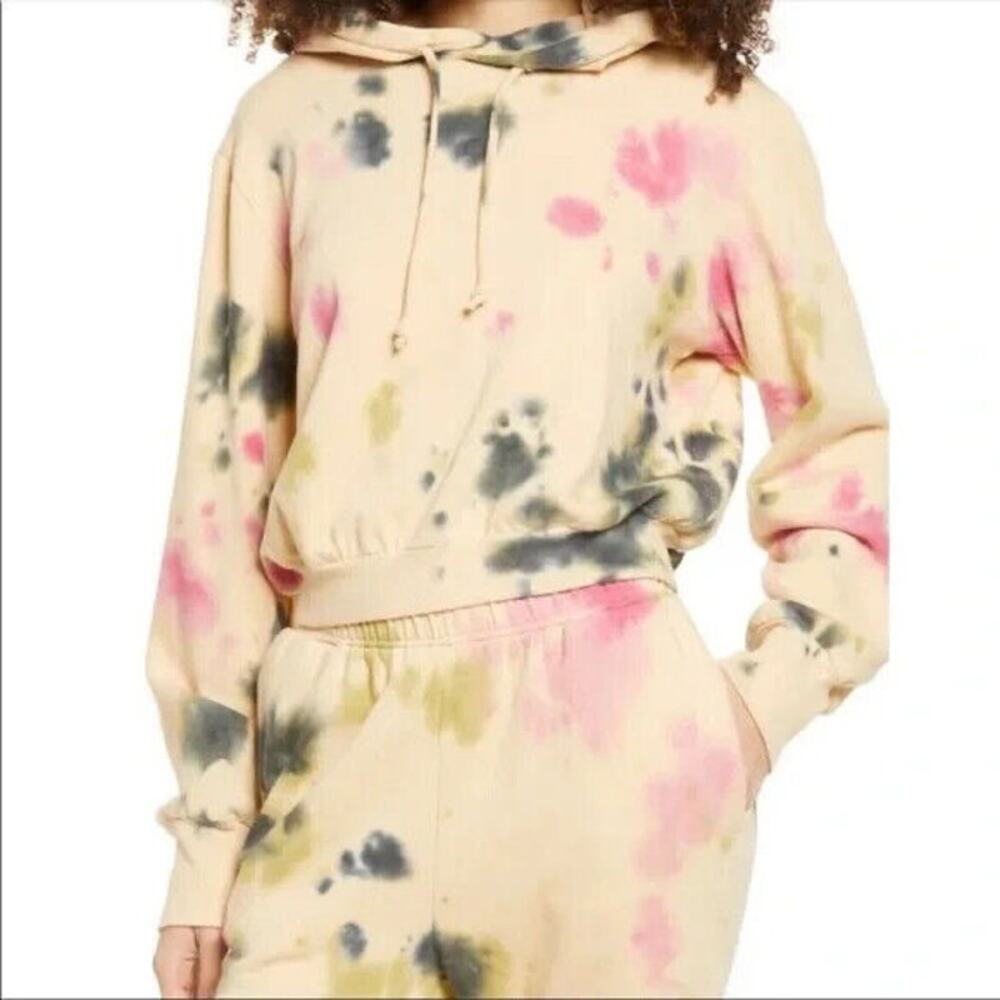 AFRM Cropped Tie Dye Hoodie in Sand Crumble Size Small